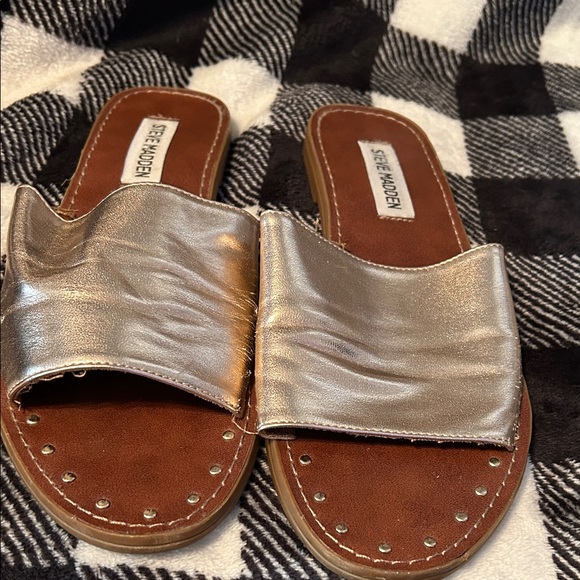Steve Madden Shoes - Steve Madden Metallic Silver Slide Sandals